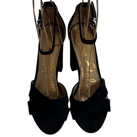 Sam Edelman Yancy Suede Ankle Strap Peep Toe Block Heel Sandals Black Womens 8.5 - Picture 5 of 16